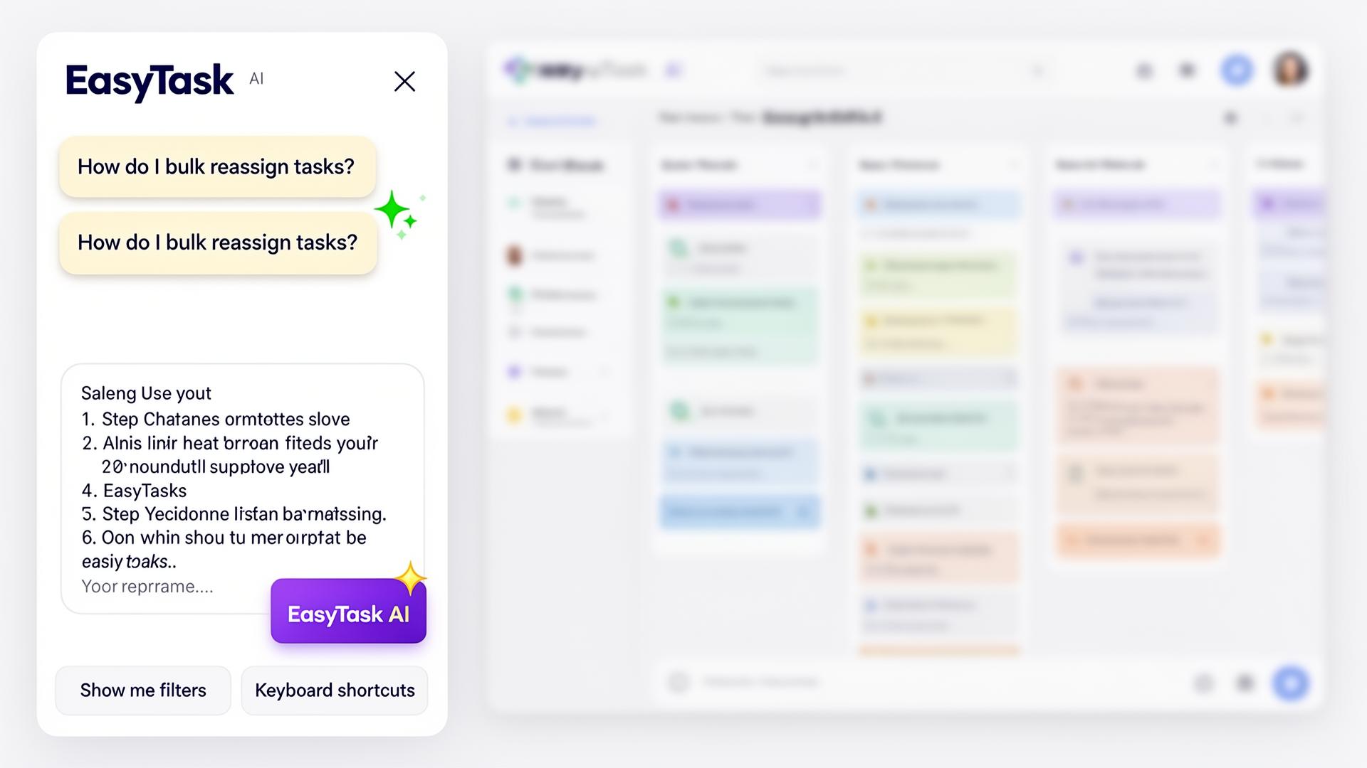 EasyTask AI support assistant answering a how-to question